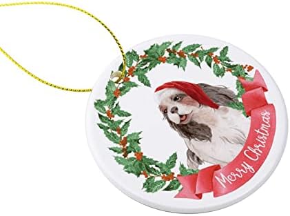 Божиќни украси Среќен Божиќ симпатично куче венец керамички украс домашна канцеларија Божиќ, круг виси занаетчиски занаети за украсување на новогодишни