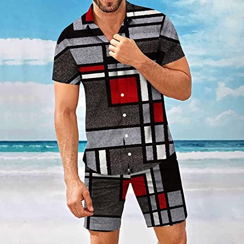 Менс 3Д графичка кошула со краток ракав, летни спортски костуми за мажите за мажи 2 парчиња печатени маици и шорцеви