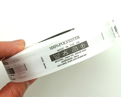 Етикети за нега на миење печатена полиестерска ткаенина направена во Велика Британија 40 степени 1 бар, не белило, 2 точки железо, суво