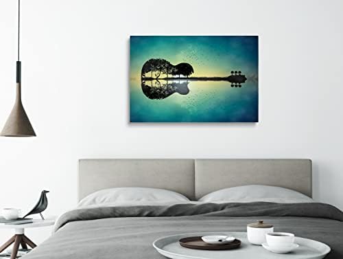 Паваика гитара wallидна уметност плака за печатење музичка уметност wallид декор Апстрактна гитара дрво остров Слика уметнички дела за