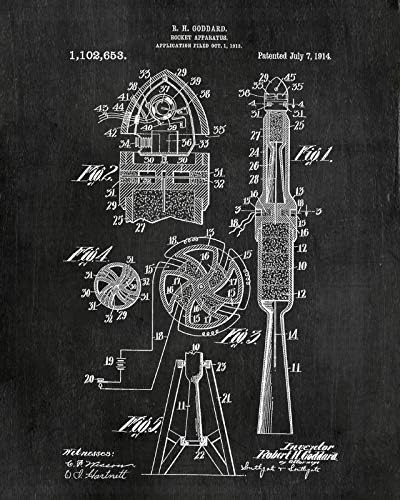 Простори за патенти во вселената - сет од шест 8 x10 wallидна уметност декор - одличен подарок за инженери