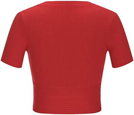 Пролет и летни врвови за жени 2023 Модна жена V-врат лето кратка ракав блуза маица каузални цврсти врвови