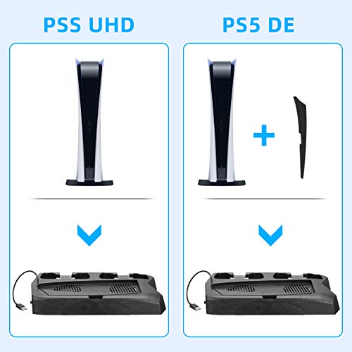 Мултифункциски вертикален штанд со јерликер со дигитална конзола PS5 и PS5 Digital Edition, со полнач за двојни контролори на