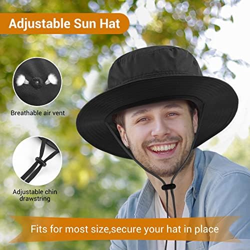 Широк облик на буни капа Сонце капа за мажи, капа за корпи за мажи со УВ заштита за риболов пешачење кампување сафари градина плажа