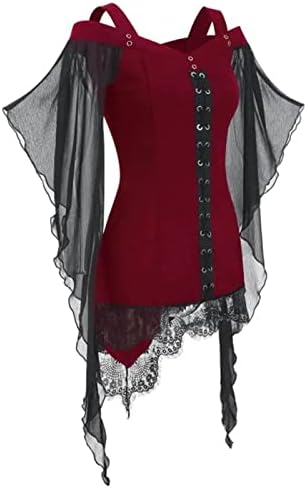 Црвена надворешна облека дами мрежа долга 3/4 Долман ракав лилјак за одмор за Ноќта на вештерките