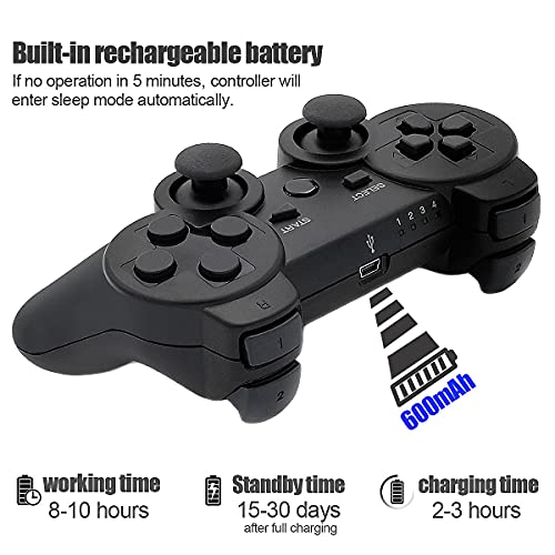Контролер Dimrda PS3 безжичен PS3 игра џојстик за PS3 конзола со кабли за полнење црна 2 пакет