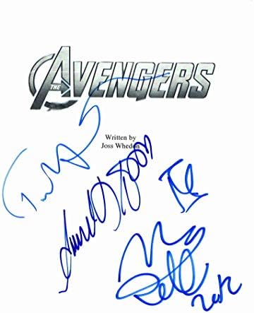Роберт Дауни rуниор, Самуел Л acksексон, Том Хидлстон, Марк Руфало, потпишан Autograph - Сценариото на Avengers Full Movie - Крис