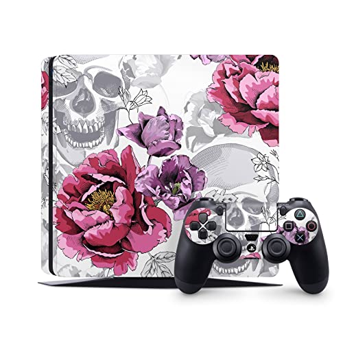 Zoomhitskins PS4 кожата, компатибилна за PlayStation 4, Skull Cranium Rose Flower Horror Skeleton White, 1 PS4 Console Skin 2