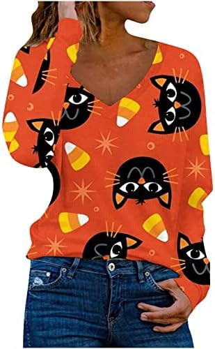 Sweetsенски џемпери на Pimoxv v вратот 2022 Трендовски Ноќта на вештерките Туника врвови лабави одговараат тинејџери, облечени во летни летни