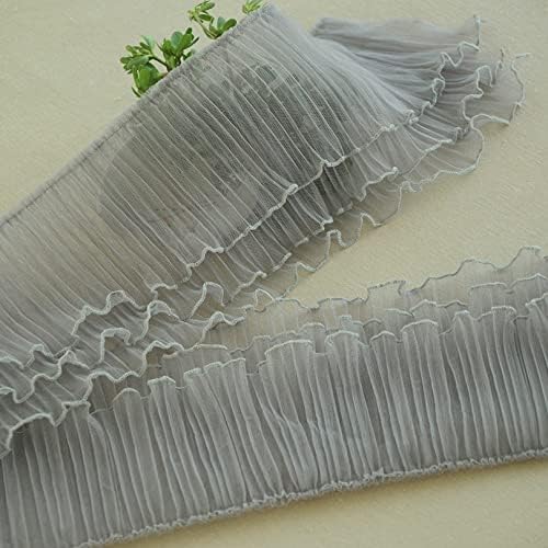 2 јарди мрежа плетена ткаенина 5,9 инчи ширина Три слоја разгалени чипка за чипка облога за шиење фустан дома