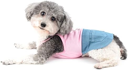 Ранфи Куче Тексас Фустан За Мали Кучиња Девојка Симпатична Облека За Миленичиња Со Двојни Џебови Цртан Филм Зајаче Печатење Кученце Пролет