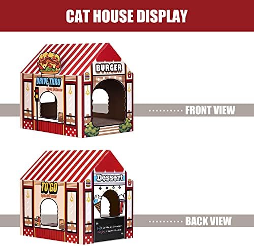 Секам Картонска Куќа За Мачки Со Гребење/Коча Билка, Куќа За Играње Мачки За Пакет Мачки Во Затворен Простор