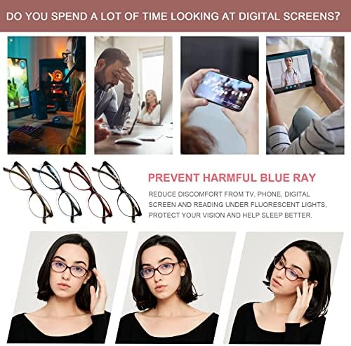 Eyeurl 4 пара читање очила за жени мажи против сино светло блокирање на компјутерски читатели очила со торбички