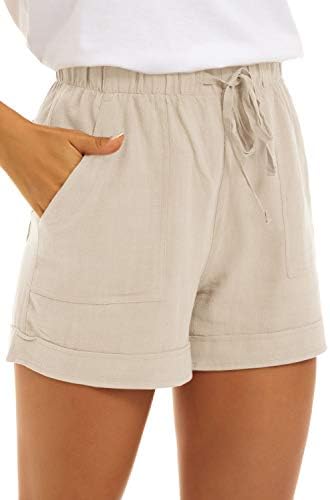 Goldpkf женски привлечни летни летни еластични еластични шорцеви од половината памучна постелнина со џебови