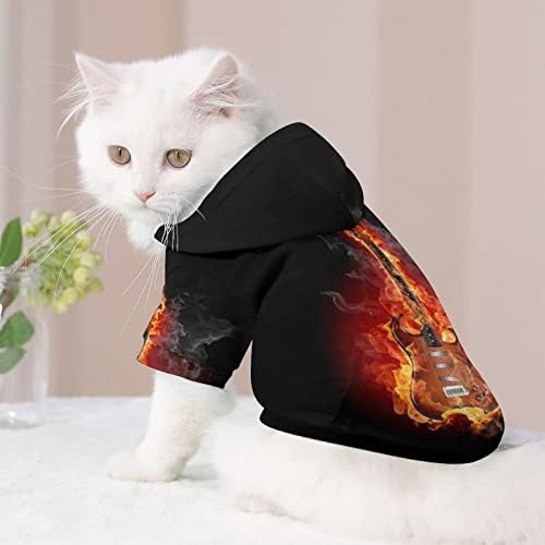 Смешно пламење електрична гитара кучиња дуксето крпа мачка џемпер -облека со капа со меки миленичиња палто пулвер