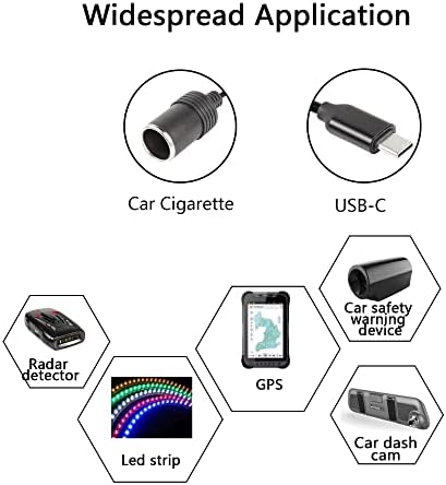 Cerrxian 1FT USB C MALE до 12V Цигари Полес Адаптер за приклучок Адаптер за напојување за кампови, GPS, лесни ленти за LED за автомобили