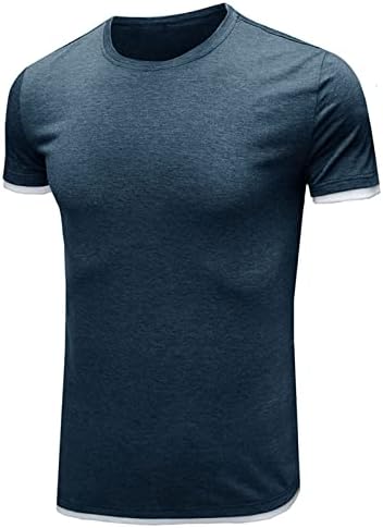 Машка маица кратки ракави екипа на вратот Тенок фит маица лето обична цврста боја на тренингот на врвови дневно основна маица
