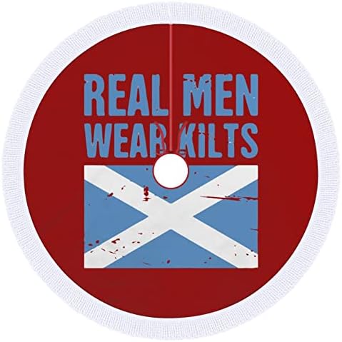 Шкотско Знаме Вистинските Мажи Носат Килтови Здолниште За Новогодишна Елка Црвено Тркалезно Здолниште За Новогодишна Елка Со Раб со Реси За Внатрешни