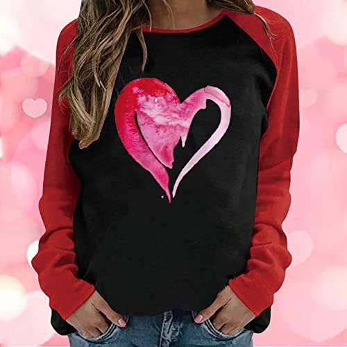 Денот на в Valentубените, кошули со ракави на рафан, жени секси слатко слабиот лиид, графички дуксери за срцеви маички модни екипи