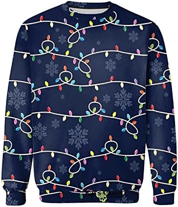 GDJGTA за машка зимска Божиќна печати обична лабава лабава врата џемпер со џемпер со закачен џемпер