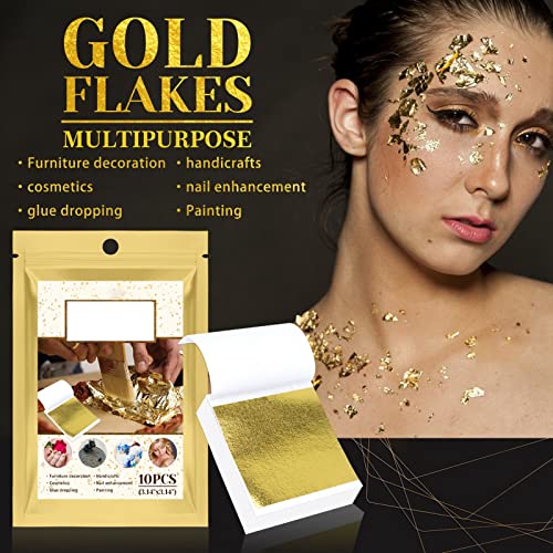 5 Кеси Имитација На Златни Листови За Смола, УМЕТНОСТ ЗА Нокти САМОСТОЈНИ Уметнички Златни Листови Повеќенаменски Метални Имитираат Златна