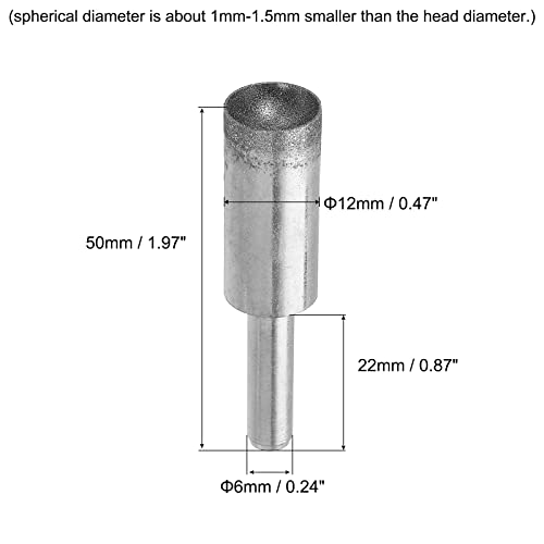 Uxcell Diamond монтирана точка, 12мм 100 решетки сферична конкавна глава мушка груба мелење за мелење за џед килибарна стакло од пчелин
