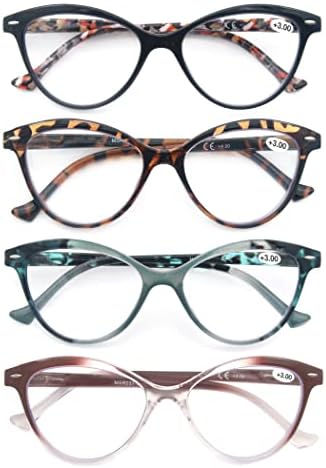 Heyeyok жени кои читаат очила 4-пакувања, очила за читатели на кејти, мали лични удобности пролетни шарки
