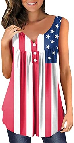 На 4 -ти јули, врвови на резервоарот за кошули за жени, знаме на САД, летно обична маичка без ракави, патриотски starsвезди, ленти за атлетски