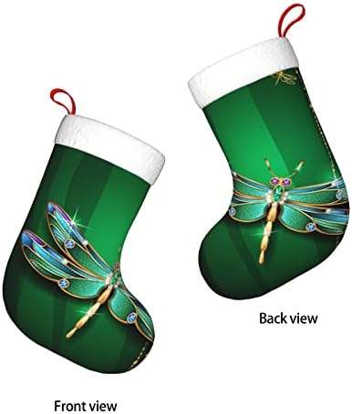 Аугенски Божиќни чорапи убавини накит зелени змеј со двојно камин што виси чорапи