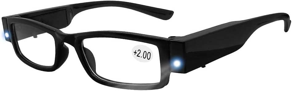 Против очила за очила за читање 12 компјутери LED осветлени читатели во цврста правоаголна пластична рамка -