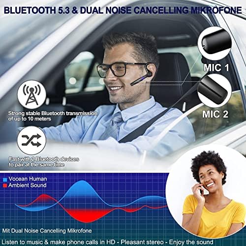 Bluetooth слушалки со микрофон, 48 часа v5.3 безжични слушалки за безжични слушалки за мобилен телефон/бизнис/канцеларија/возач/возач на камионџии,