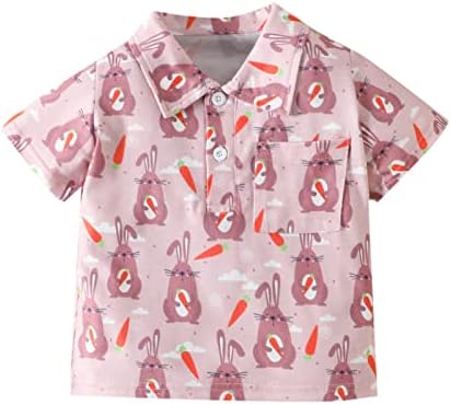Детски момчиња Девојки Девојки Кратки ракави Велигденски цртан филм зајак печатени деца врвови маица со џеб мека маица