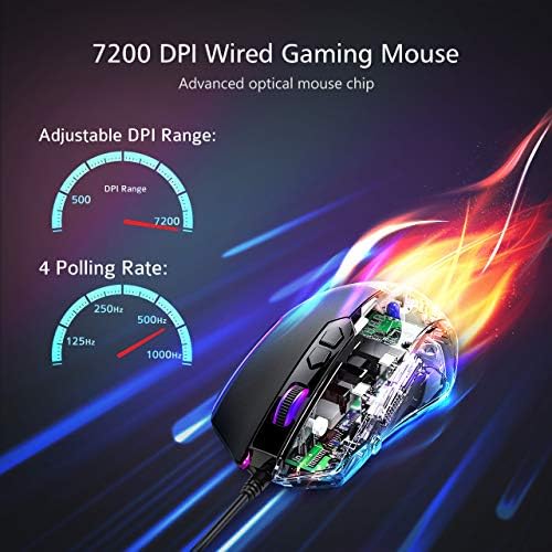Onhear Gaming Жичен Глушец, Компјутерски Глушец, USB Глушец Со Висока Прецизност Прилагодлив 7200 DPI, 7 Програмабилни Копчиња,