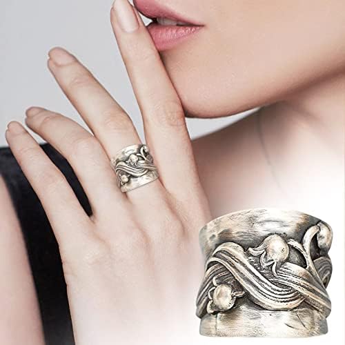 Ринг за појавување на жените Денот на модата на мајката сребрени природни тиркиси прстени гроздобер боемски подароци за ветување за Денот на мајката