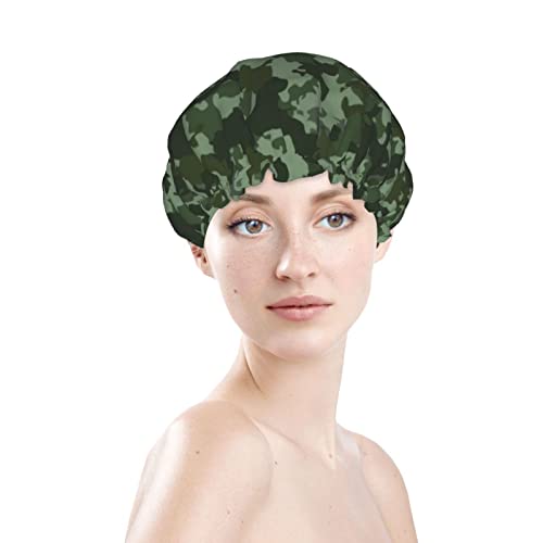 Womenените што можат да се користат за истегнување на полите, шумска камуфлажа зелени двојни слоеви водоотпорна капа за бања