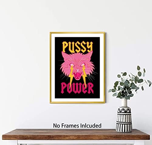 Розов естетски постер за подготвување на простории, мачка платно wallидна уметност, женска моќност на уметност, молња уметност