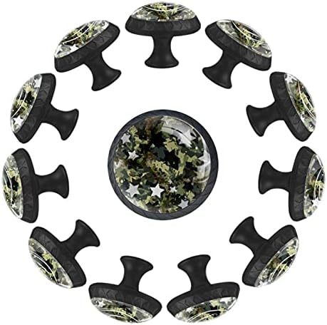 12 Парчиња Ѕвезди Зелени Маскирни Стаклени Копчиња за Фиоки за Комоди, 1.37 х 1.10 Во Тркалезна Кујна Кабинет Повлекува За