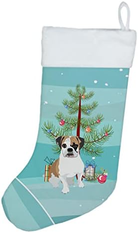 Каролина богатства WDK3044CS Англиски булдог Триколор 2 Божиќ Божиќно порибување, камин виси чорапи Божиќна сезона Декора за украси