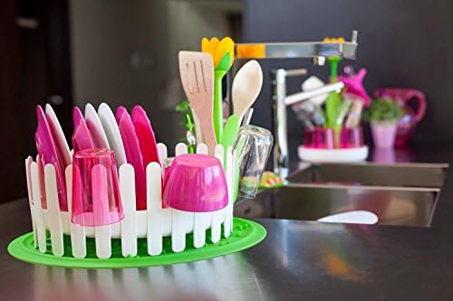 Vigar цветна чинија за напојување и прибор за јадење сет со силиконски сад за садови, 17-1/4-инчи од 14-инчи од 14-инчи, зелена, бела, жолта боја