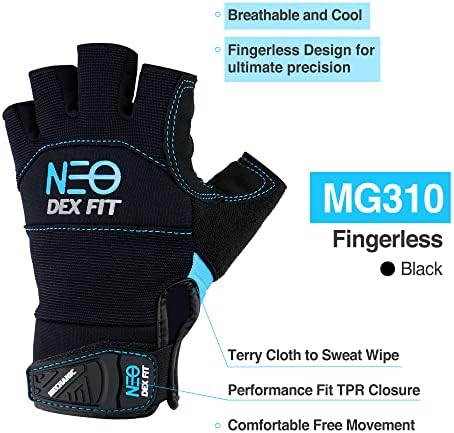 Dex Fit MG310 Механичар на ракавици без прсти, трајни засилувања, цврста зафат, удобност, компатибилен со екран на допир, тенок и