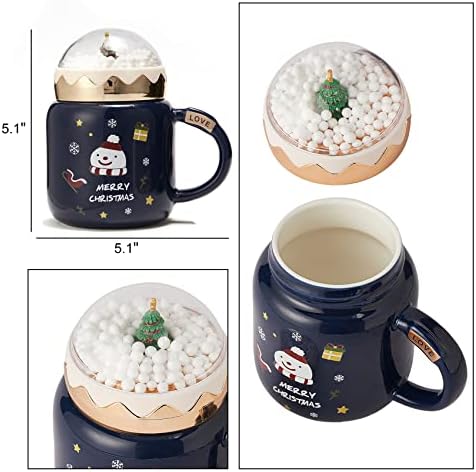 Божиќно дрво Дедо Мраз снежен глобус кригла празнична кригла со зимски снежни глобуси Окрив - Керамичка микробранова и машина за миење садови - Безбеден - 14oz празни?
