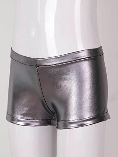 Детски девојки Девојки метални шорцеви искријте сјајни жешки панталони спортски танц гимнастика тренингот кратки панталони сиво б
