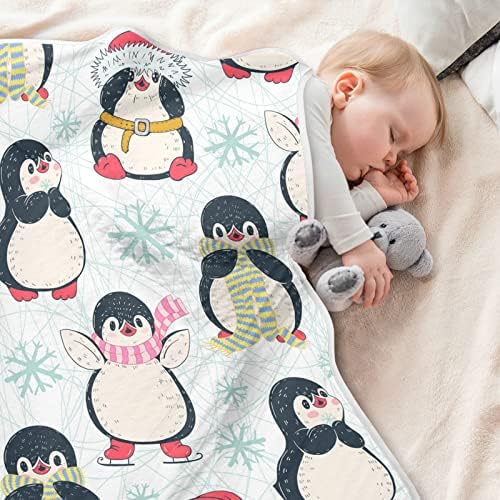 Swaddle Blackbet Baby Penguin снегулки памучно ќебе за новороденчиња, примање ќебе, лесен меко висино ќебе за креветчето, шетач, расадници,