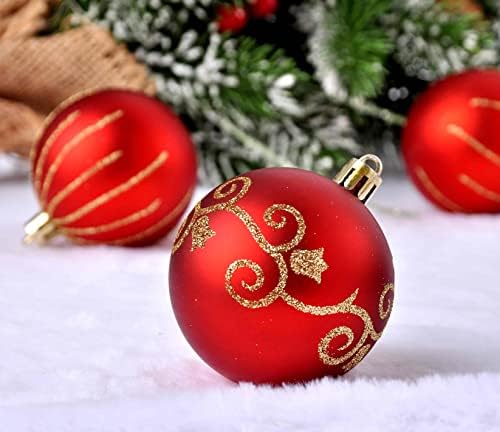 Фервил 70 парчиња украси за новогодишни елки, распрскувано црвено зелено злато и бели топки за новогодишни украси за украси за Божиќни забави за дома и канцелариски