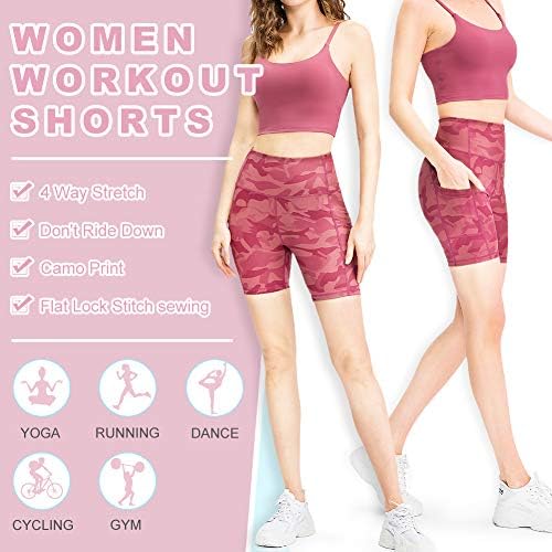 Женски јога шорцеви со џебови со џебови со високи половини за контрола на стомакот