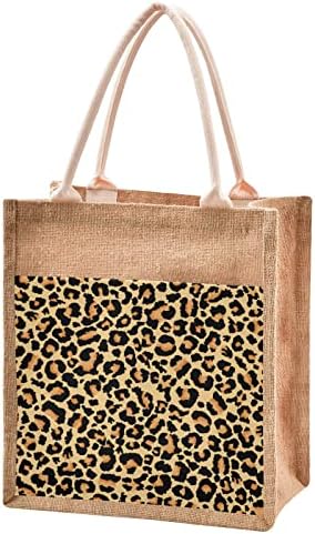 Кафеава леопард јута торба со крзно крзно печатење еднократно намирници за купување торбичка за торбички торбички торбички торбички