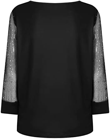Летни врвови за жени 2023 печатење мрежа со долги ракави V-вратот на блуза пулвер Туника на врвови кошула