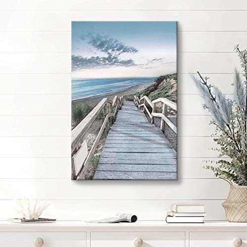 Плажа дрвена патека wallидна уметност: графичка уметност на мост за пансиони на мост на завиткано платно за декор на wallидови