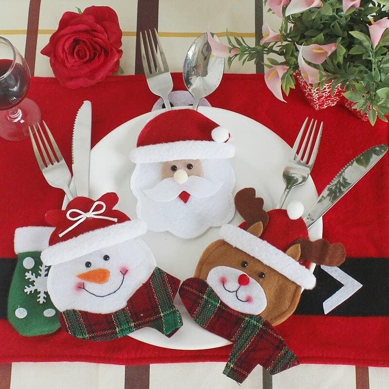 Божиќен украс 2022, 6 парчиња/Поставете Божиќни украси за домашни торби за прибор за јадење, Божиќ Дедо Мраз за трпезариска кујна
