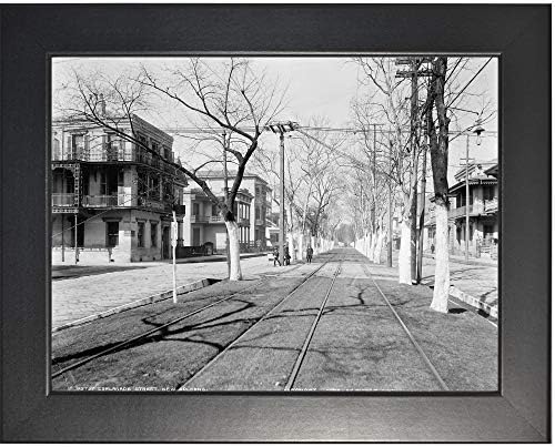 Улицата Еспланада во Newу Орлеанс Фотографија во мазна црна рамка - Историски уметнички дела од 1900 година - - сјај